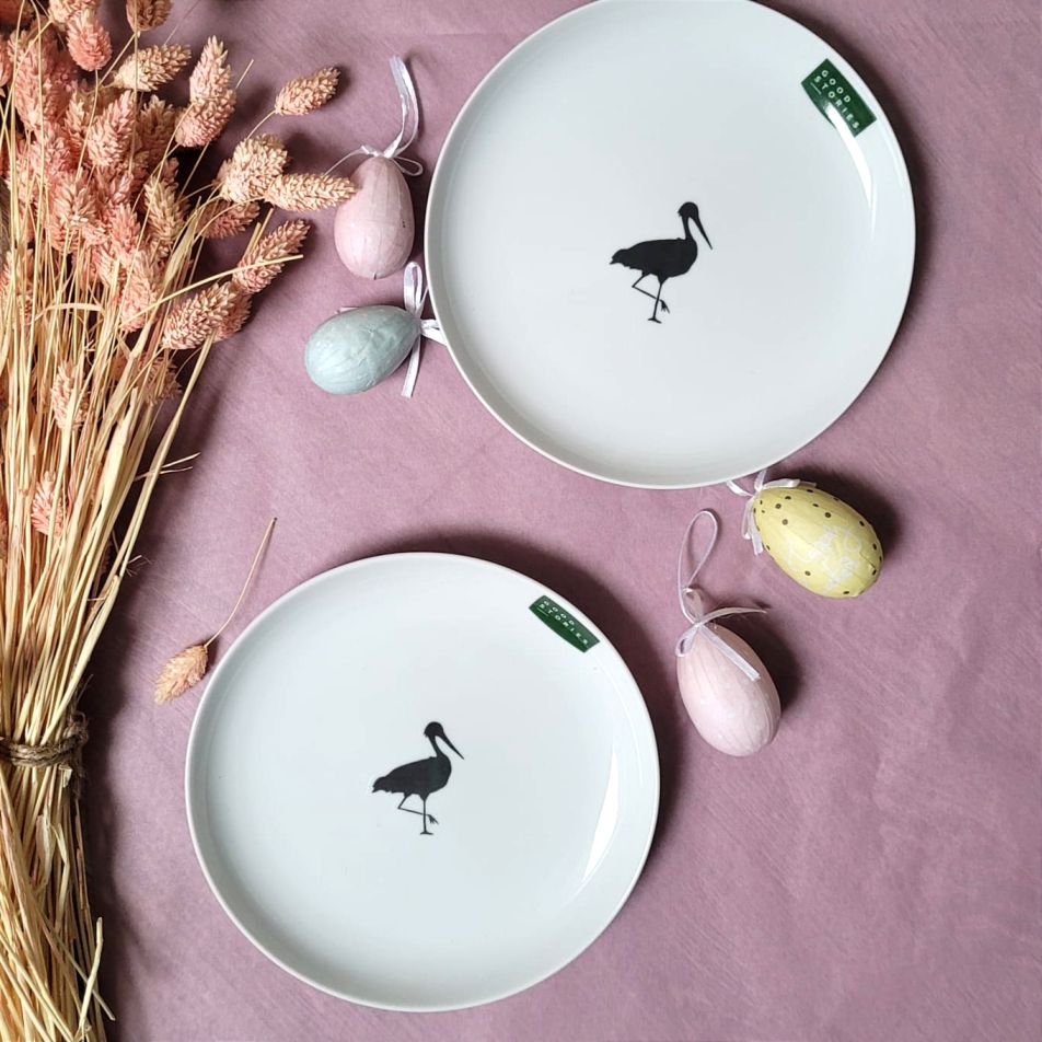 Wielkanoc - Zestaw 2 małych talerzy obiadowych z bocianem